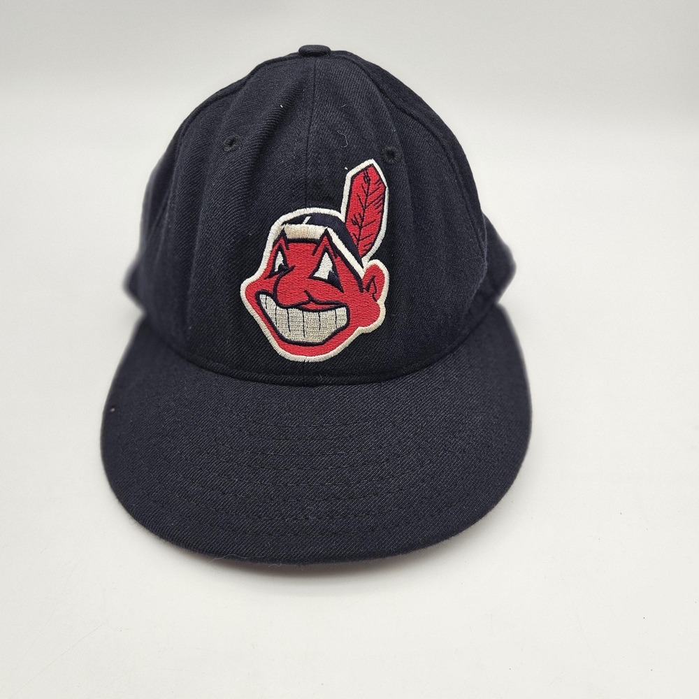 Vintage Cleveland Indians Hat Cap Fitted Mens 7 Navy MLB Baseball New Era 90s